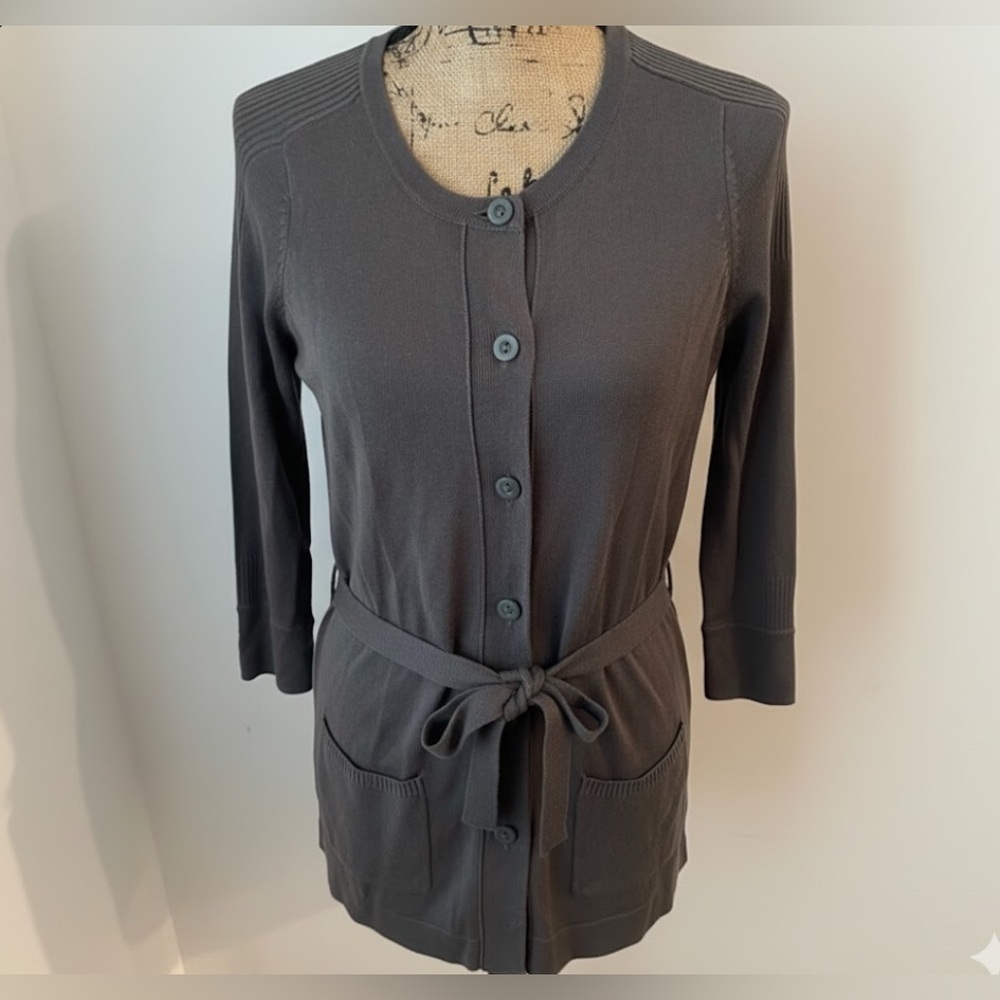 Amber Sun Luxury Silk Blend Gray Knit Button Cardigan | Long Sleeve, Small